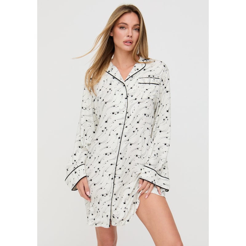 Thumbnail of Simone Long Sleeve Shooting Star Print Nightshirt In Cream image