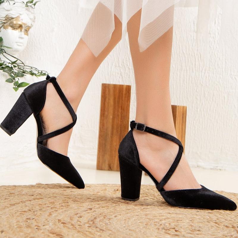 Ankle Strap Black Velvet Pumps Womens Sina Black Velvet High Heels