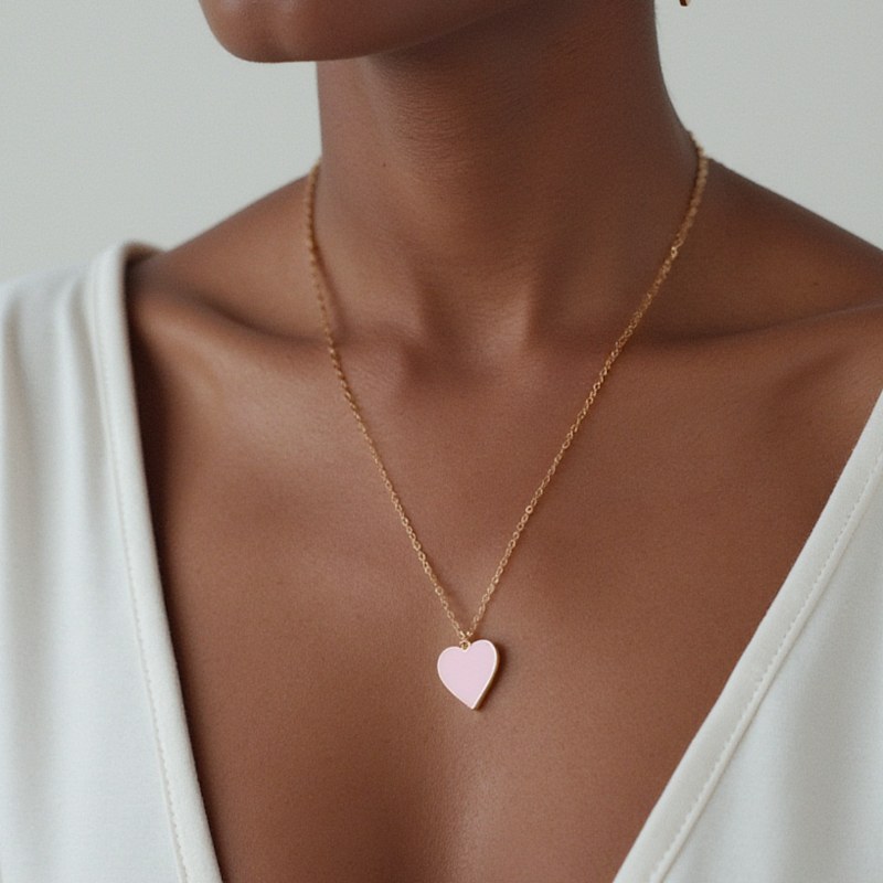 Thumbnail of Single Hearted Girl Pink Gold Filled Necklace With Magnetic Clasp image
