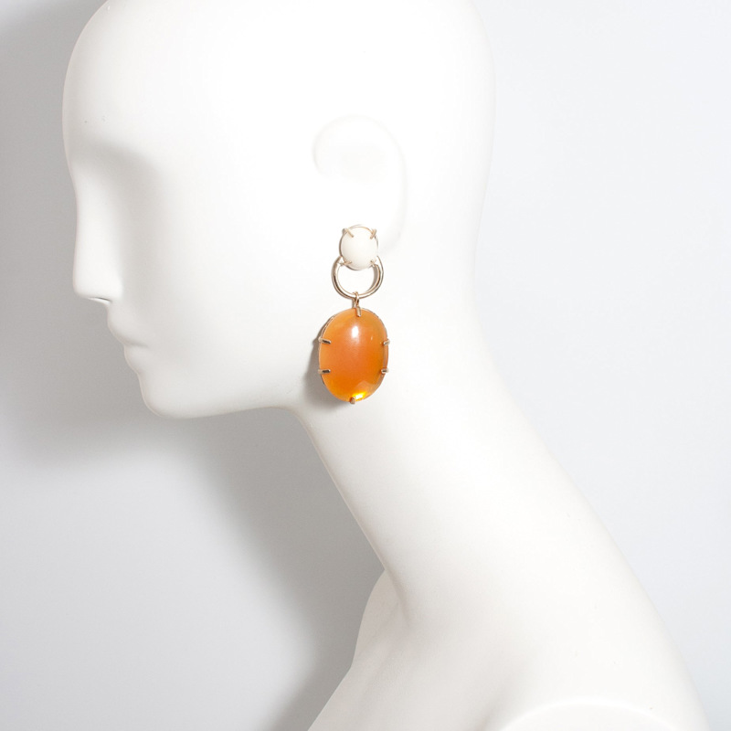 Thumbnail of Siren Earrings – Bold Recycled Brass Earrings With Vintage Pink Glass Stones image