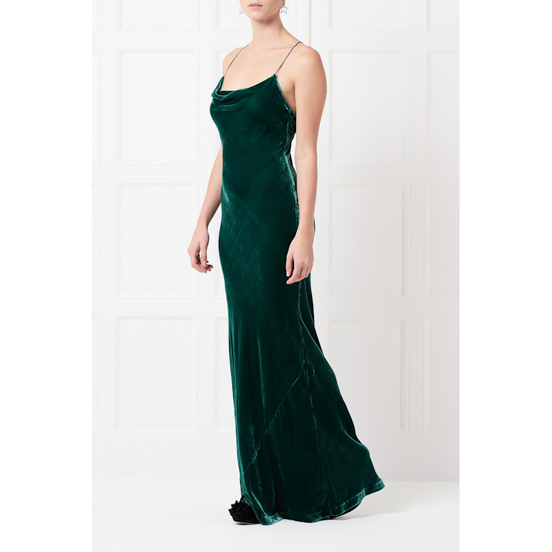 Thumbnail of Siren Maxi Dress In Green Silk Velvet image