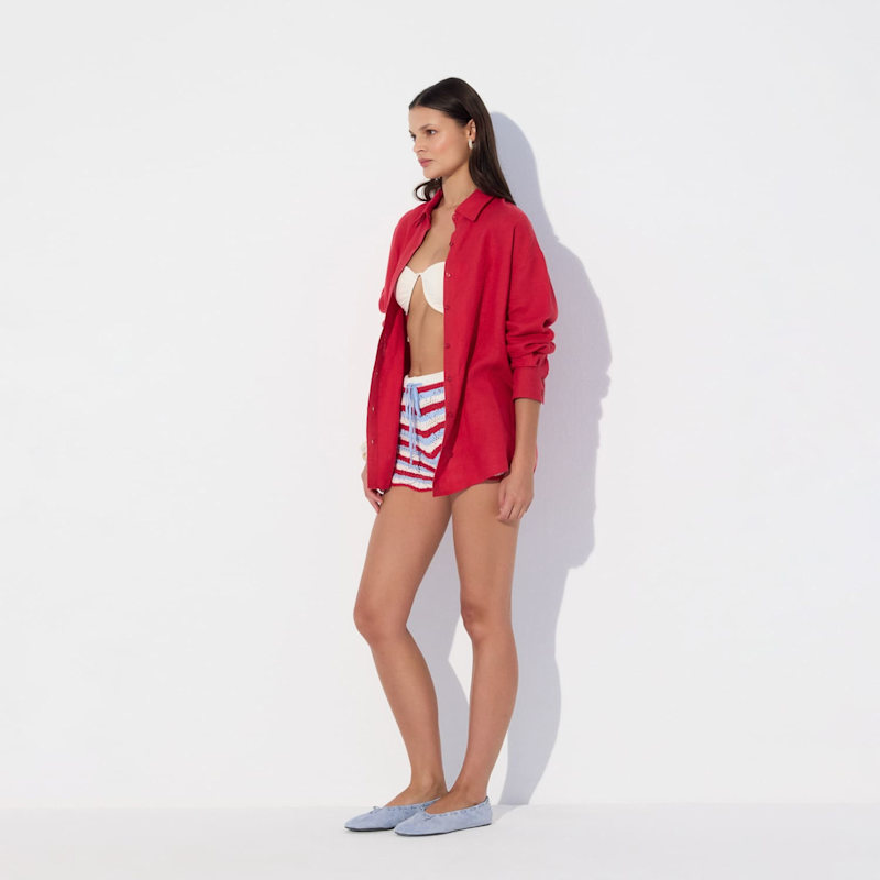 Thumbnail of Sirena Open-Back Linen Red Wavy Shirt image