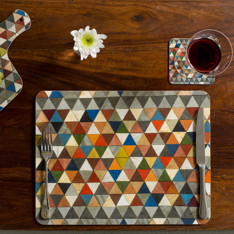 Thumbnail of Large Placemats Set Of Six In Mosaic Boho Chic Harlequin Range. Heat Resistant Melamine. image
