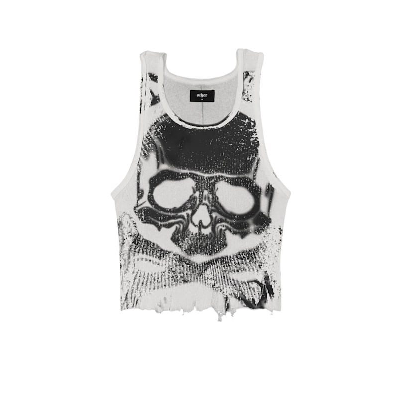 Thumbnail of Skull & Crossbones Distressed Beater - White image