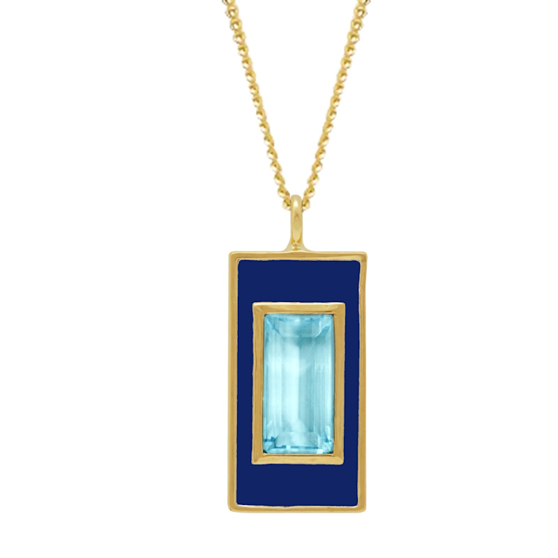Thumbnail of Sky Blue Topaz And Navy Enamel Drop Necklace image