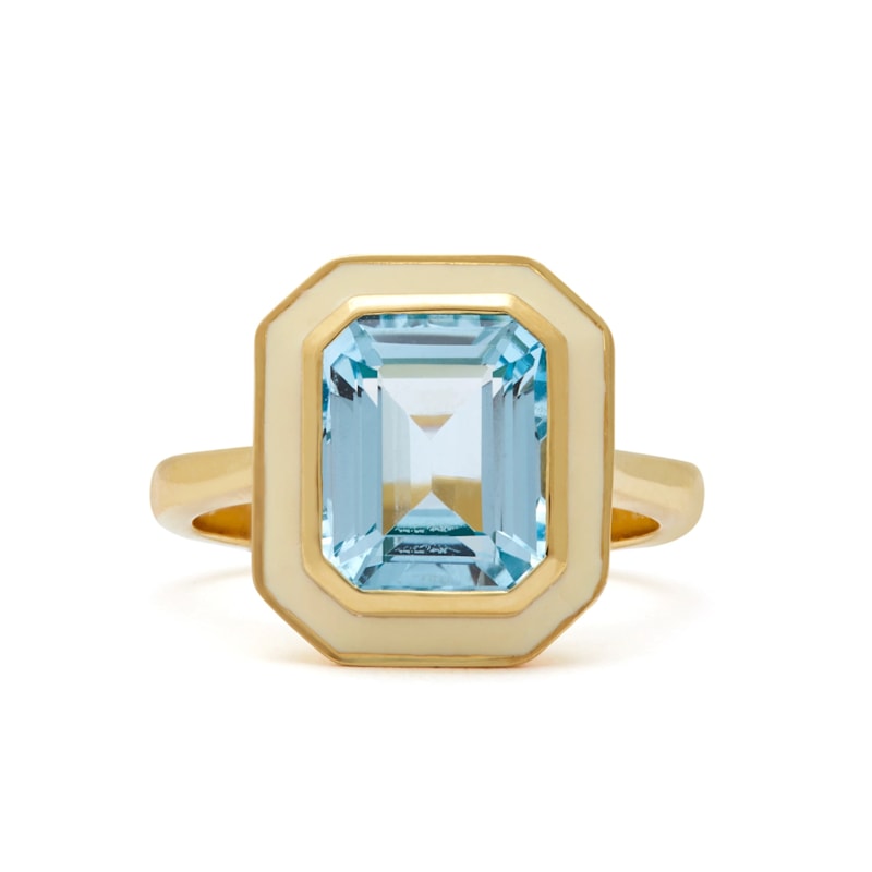Thumbnail of Sky Blue Topaz And White Enamel Cocktail Ring image