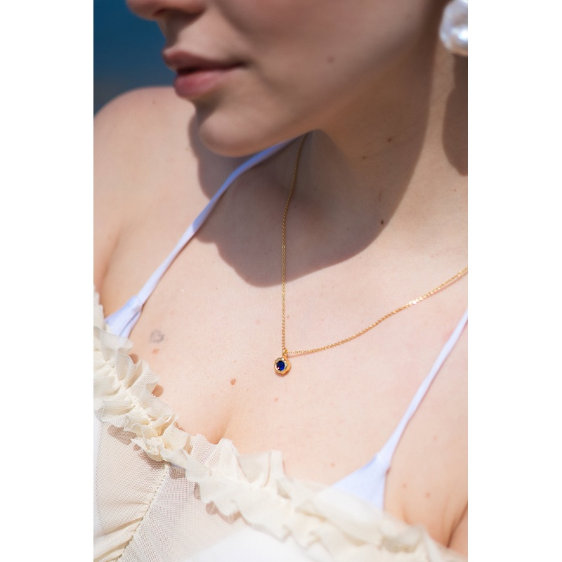 Thumbnail of Skyler Gold Molten Mini Solitaire Sapphire Pendant Necklace image