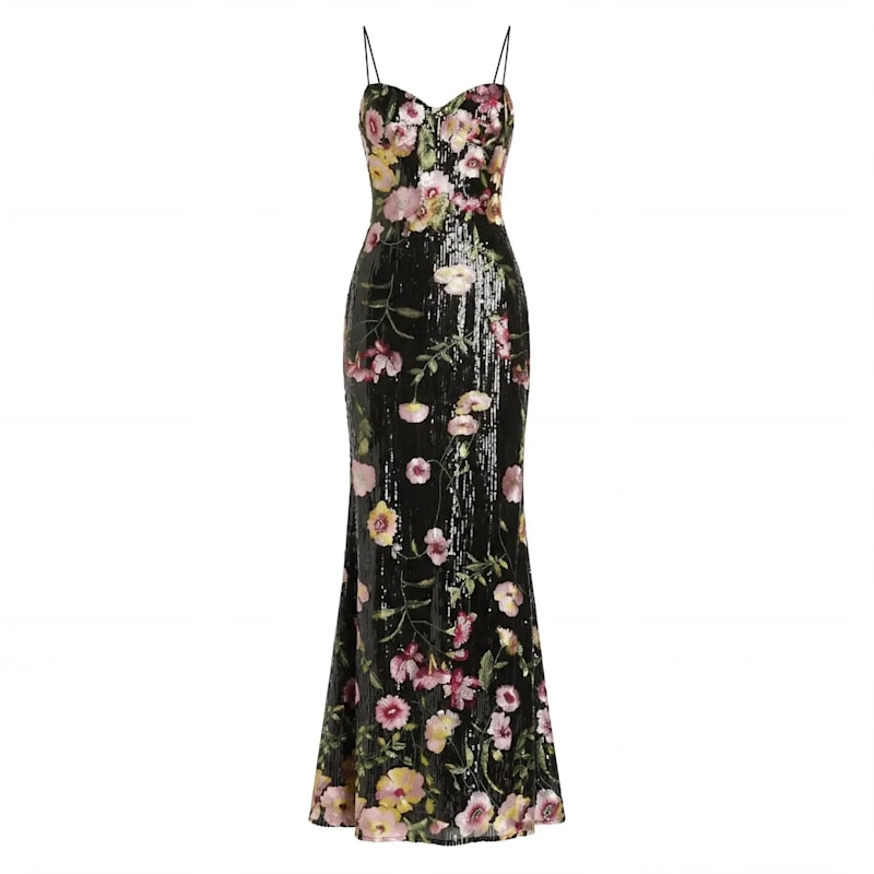 Thumbnail of Sleeveless Sequin Bustier Floral Applique Gown image