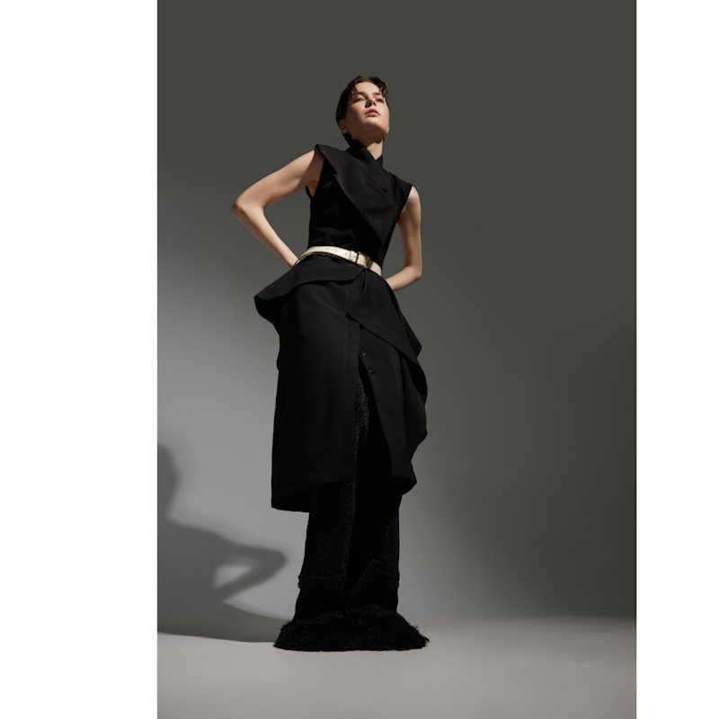 Thumbnail of Sleeveless Button-Front Draped Midi Dress - Black image
