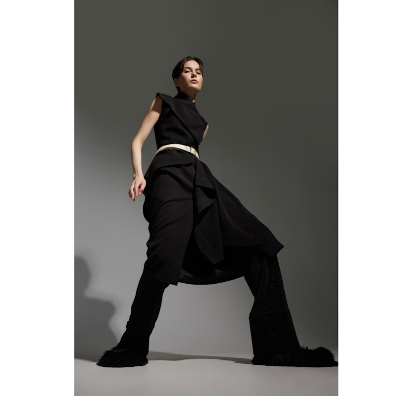 Thumbnail of Sleeveless Button-Front Draped Midi Dress - Black image