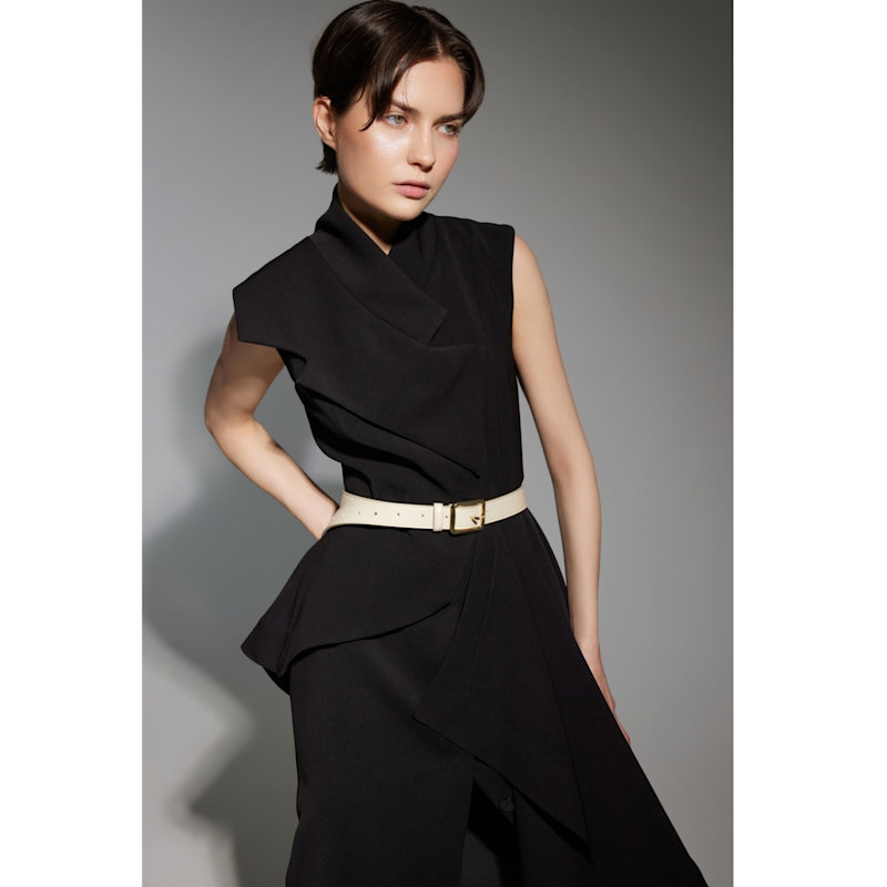 Thumbnail of Sleeveless Button-Front Draped Midi Dress - Black image