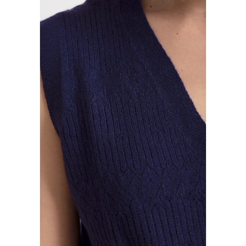 Thumbnail of Sleeveless Knitted Vest In Navy - The Luna image
