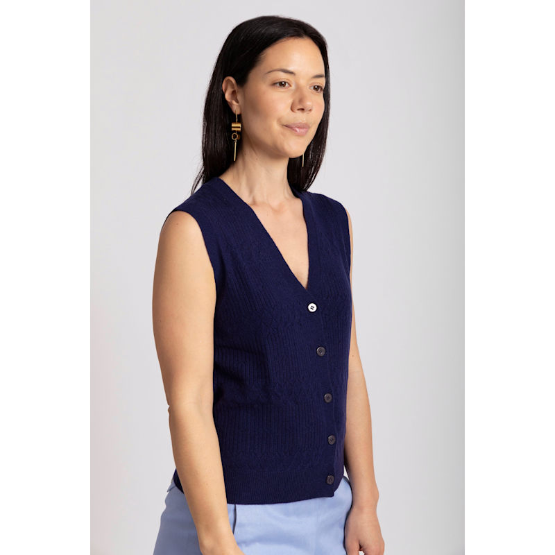 Thumbnail of Sleeveless Knitted Vest In Navy - The Luna image