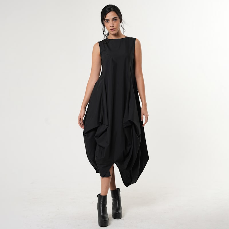 Metamorphoza Sleeveless Asymmetrical Draped Dress - Black