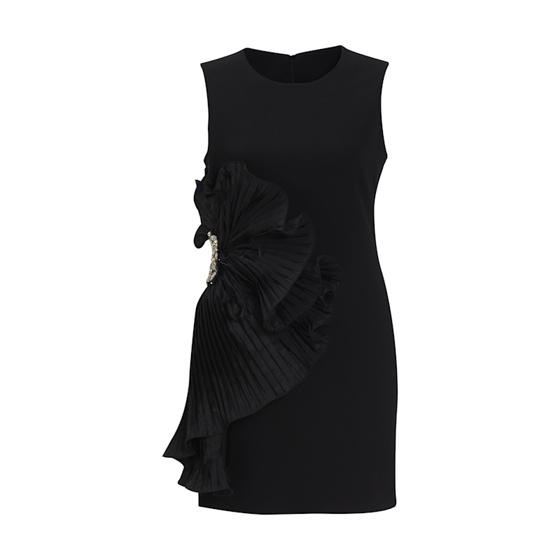 knee length dresses for ladies Purple Embellished High Neck Ruffle Mini Dress