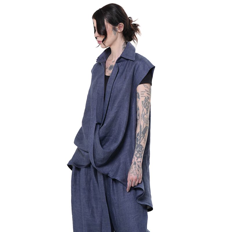 Thumbnail of Sleeveless Shirt From Linen Denim In Blue image