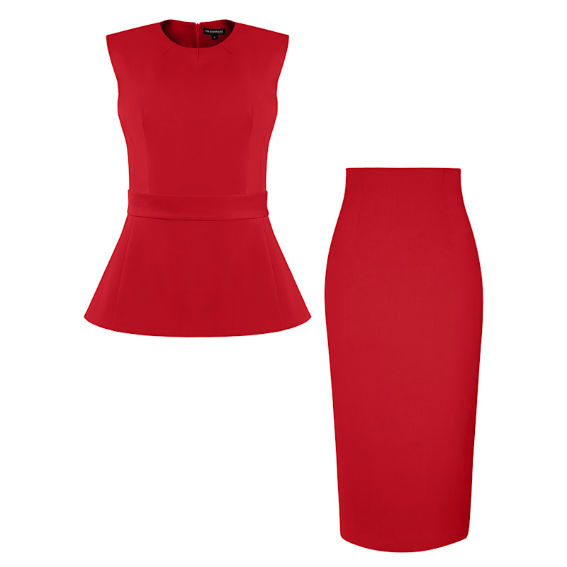 Sleeveless Top Pencil Midi Skirt Set Fierce Red by Tia Dorraine
