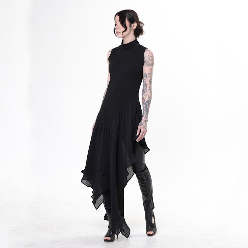 Thumbnail of Sleeveless Tunic With Pleated Chiffon Layer In Black image