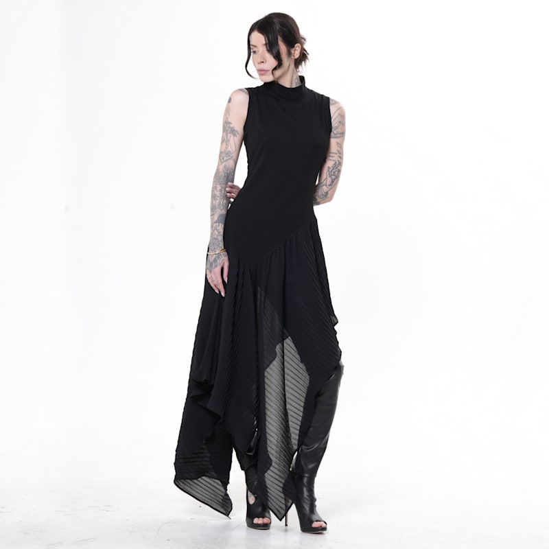 Thumbnail of Sleeveless Tunic With Pleated Chiffon Layer In Black image