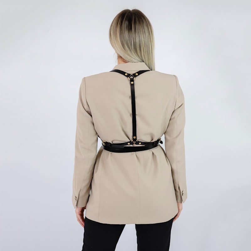 Haute Cuir Slim Double Women Belt Leather Harness - Black
