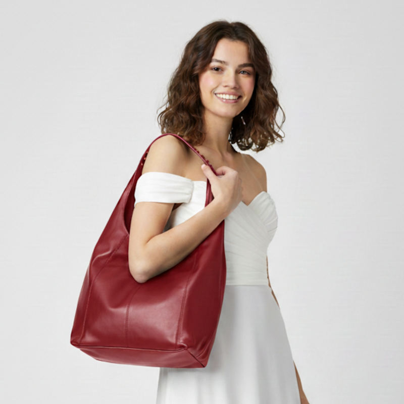Thumbnail of Slouchy Leather Shoulder Bag-Burgundy image