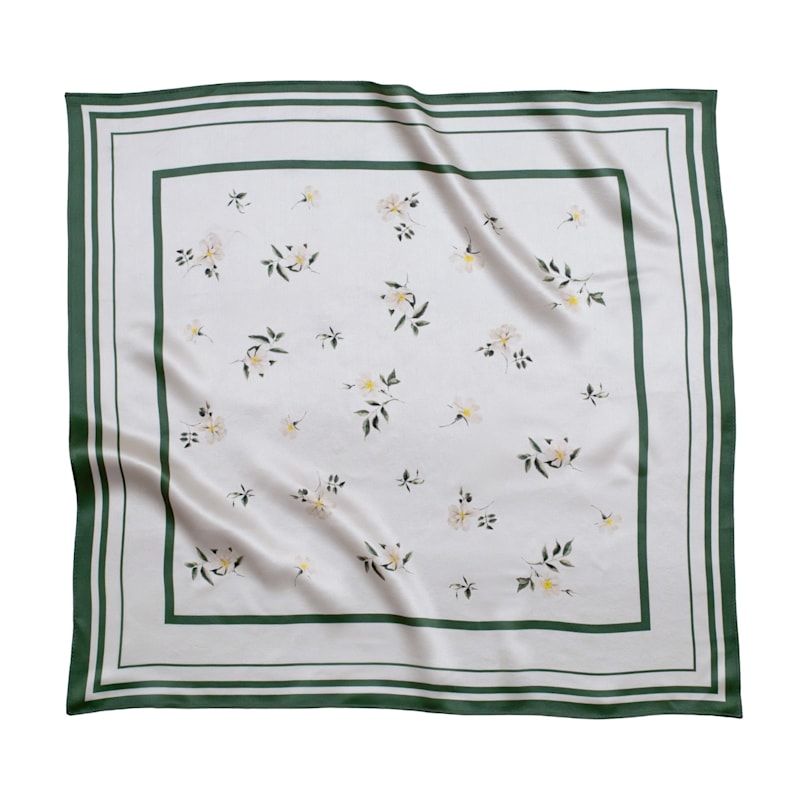 Thumbnail of Small Beige Floral Print Natural Silk Scarf image
