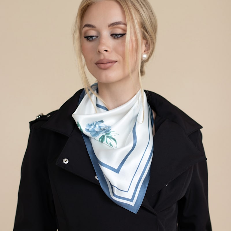 Thumbnail of Small Blue Minimal Floral Natural Silk Scarf image