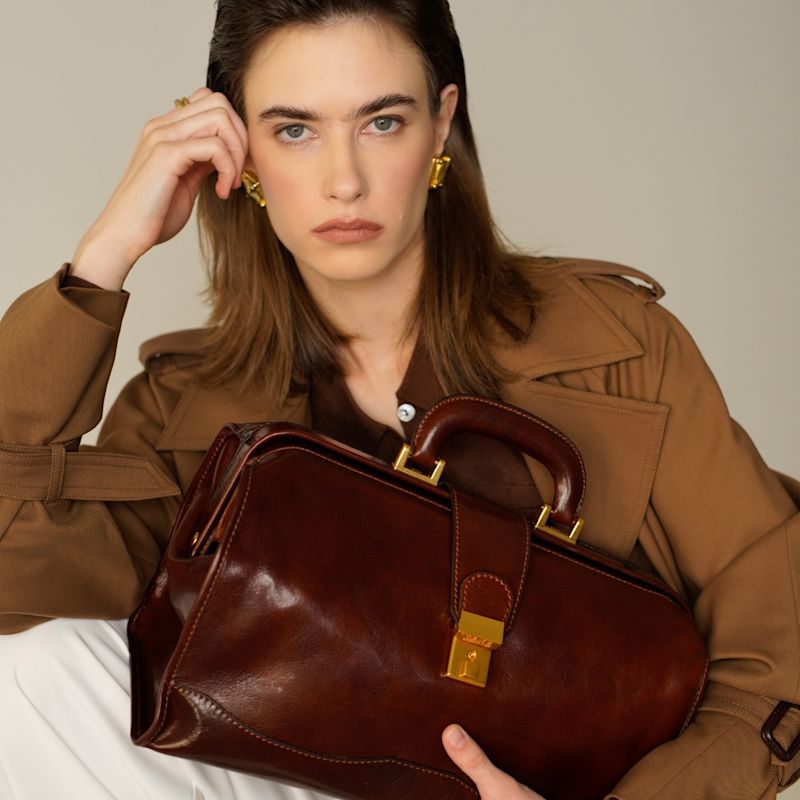 Thumbnail of Small Leather Doctor Bag For Women In Brown - David Copperfield image