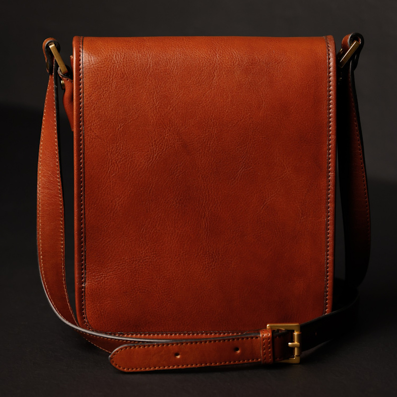 Thumbnail of Small Leather Messenger Bag In Cognac Brown - On The Road image