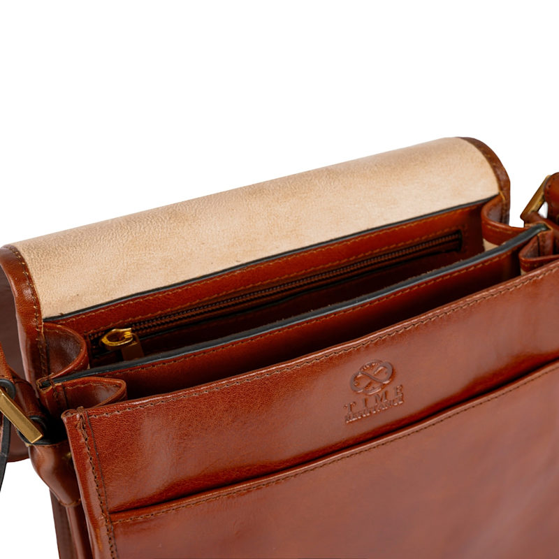 Thumbnail of Small Leather Messenger Bag In Cognac Brown - On The Road image