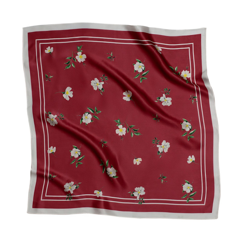Thumbnail of Small Red Floral Print Natural Silk Scarf image