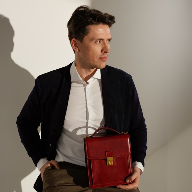 Small Red Leather Briefcase - Walden | Time Resistance | Wolf & Badger
