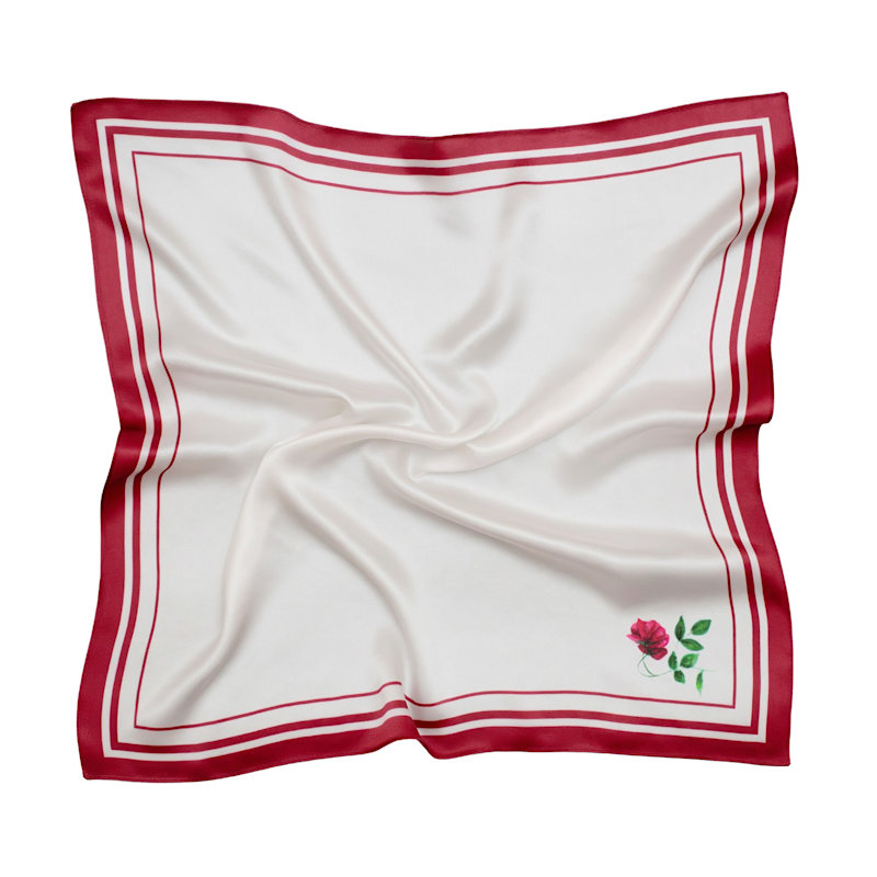 Thumbnail of Small Red Minimal Floral Natural Silk Scarf image