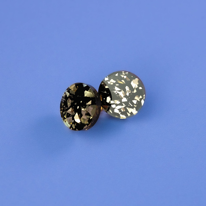 Thumbnail of Small Round Studs In Black & Gold Glitter image