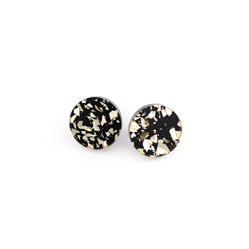 Thumbnail of Small Round Studs In Black & Gold Glitter image