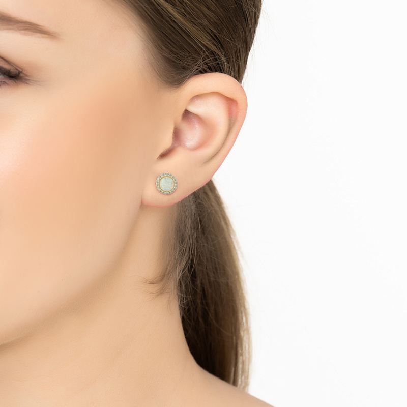 Thumbnail of Small Sparkling Halo Opal Stud Earrings Gold image