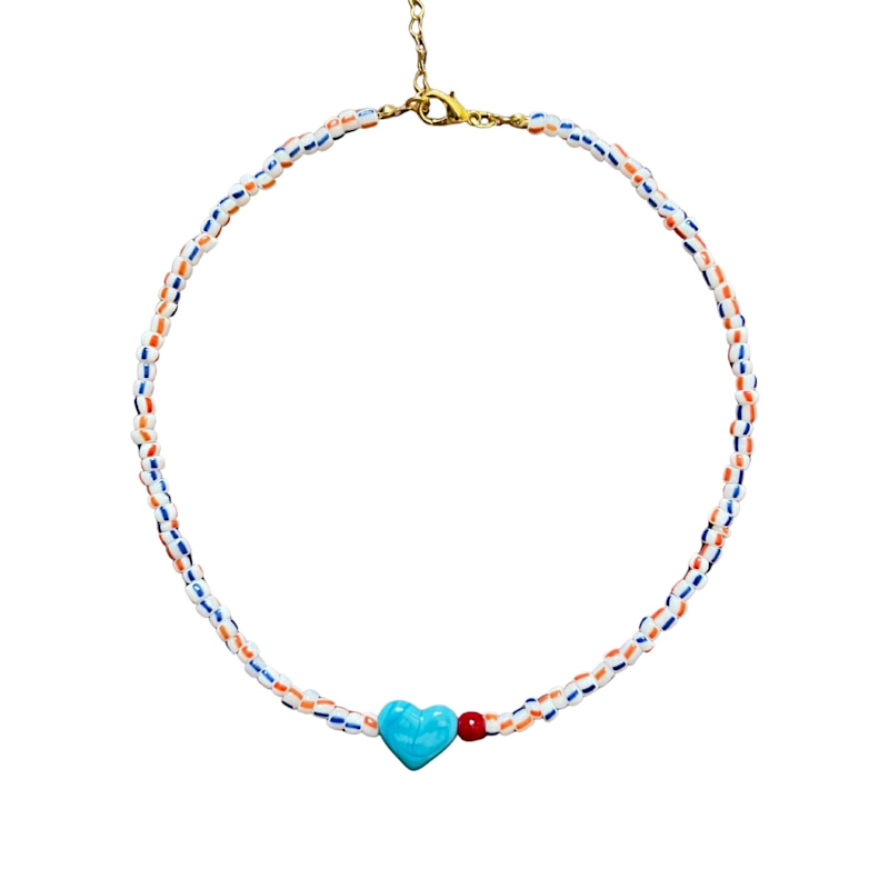 Thumbnail of Small Talk | Eighteen Out Of Twentyfour — Striped Glass Bead Necklace With Murano Heart image