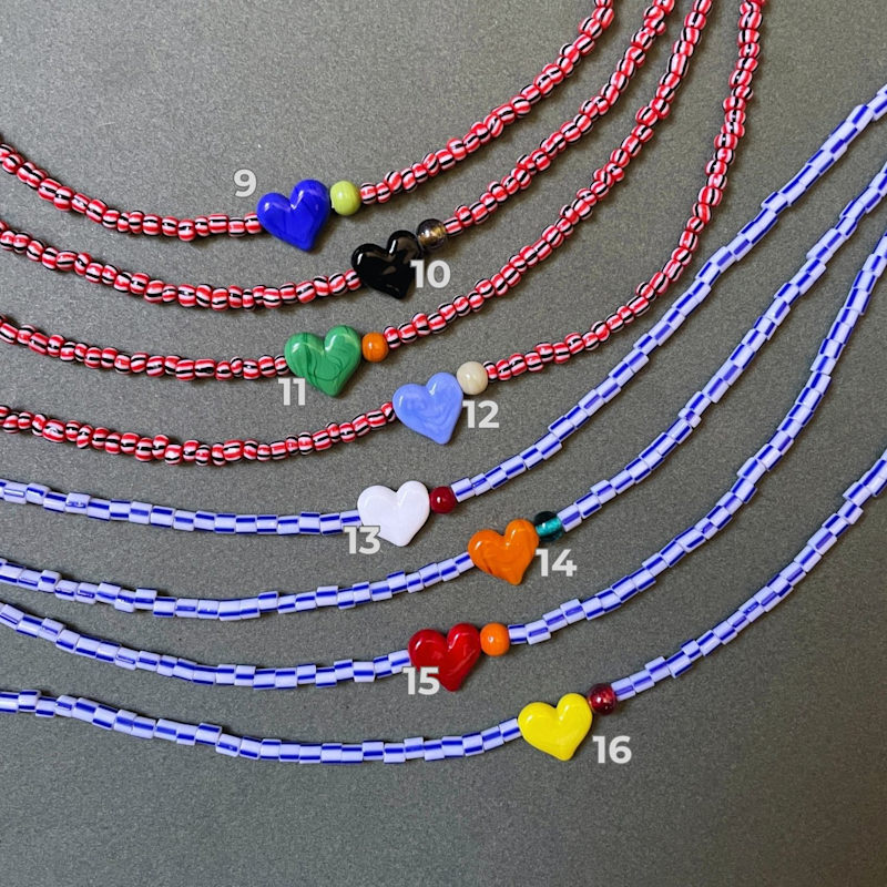 Thumbnail of Small Talk | Eighteen Out Of Twentyfour — Striped Glass Bead Necklace With Murano Heart image
