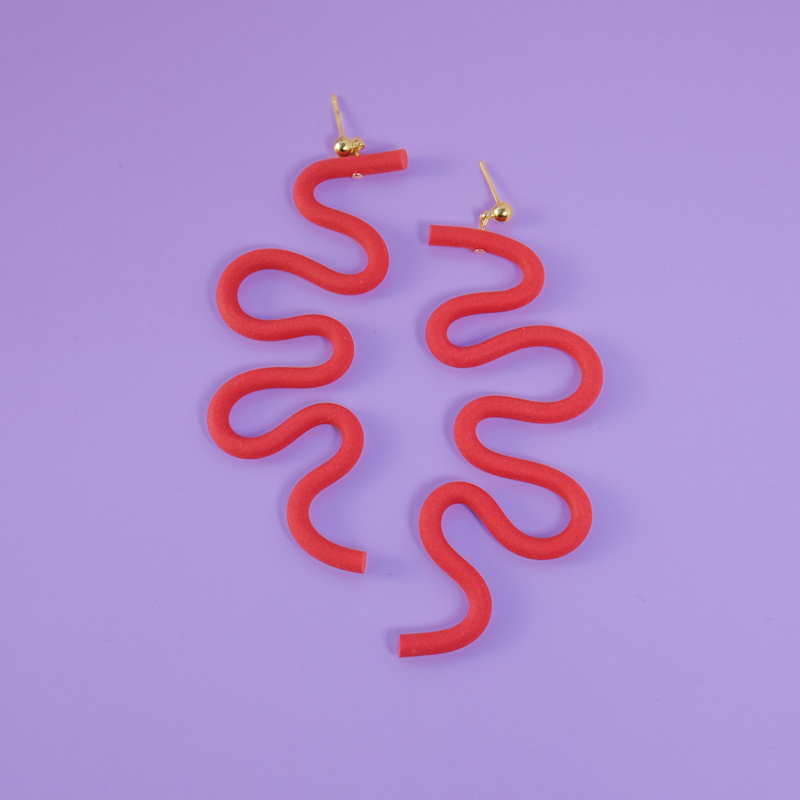 Thumbnail of Small Tube Squiggles Dangly Earrings In Red image