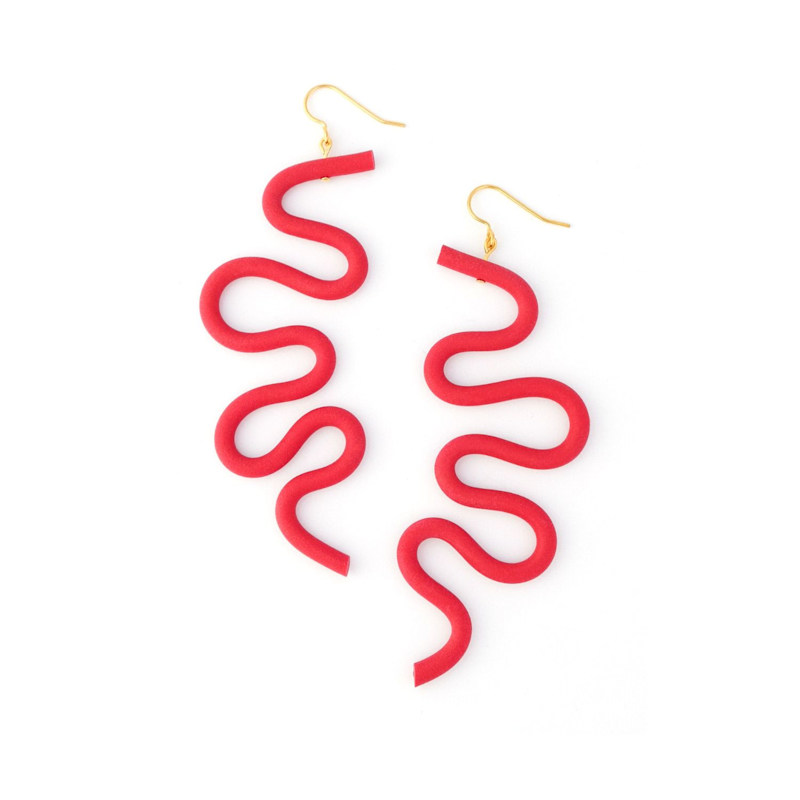 Thumbnail of Small Tube Squiggles Dangly Earrings In Red image