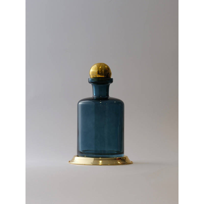 Thumbnail of Smoked Glass Decanter With Polished Brass Base & Lid image