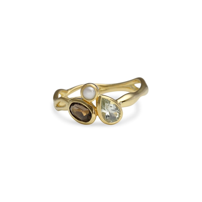 Thumbnail of Smoky Quartz, Green Amethyst & Pearl Gold Ring image