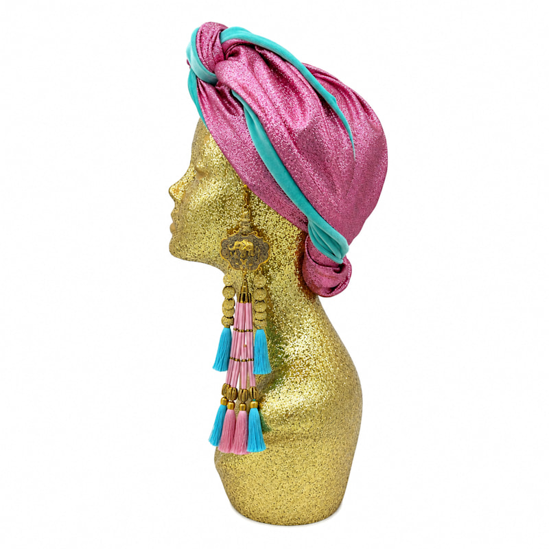 Thumbnail of Snazzy Aqua Velour Reversible Dream Turban image