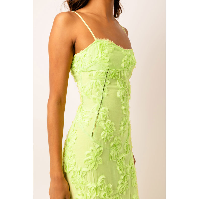Sofia Chartreuse Green Semi Sheer Floral Maxi Dress | AMY LYNN