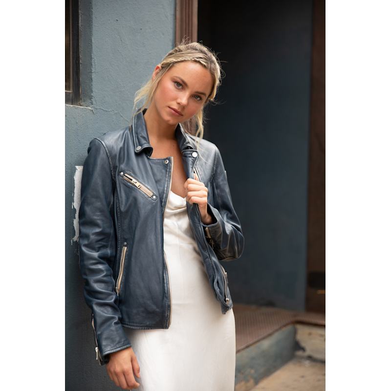 Thumbnail of Sofia Rf Leather Jacket - Denim Blue image