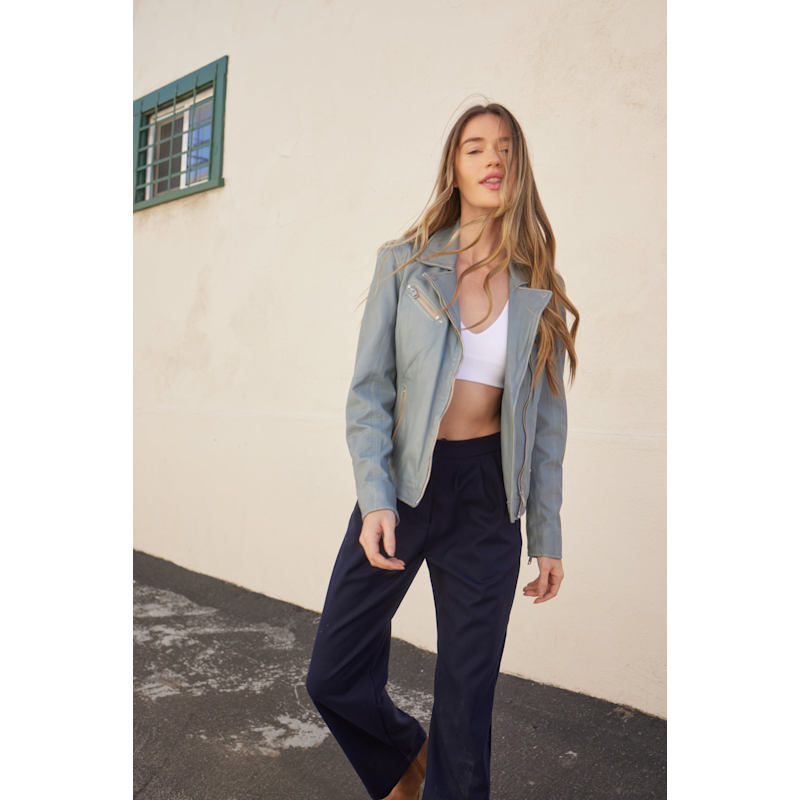 Thumbnail of Sofia Rf Leather Jacket - Winter Sky image
