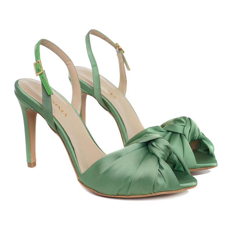 Thumbnail of Sofia Satin Sandals, Sage Green image