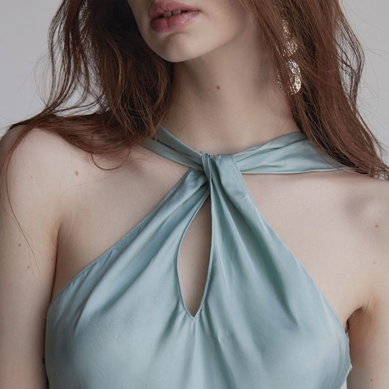 Thumbnail of Soft Sculpture Series – Satin Halterneck Midi Dress Ice Blue image