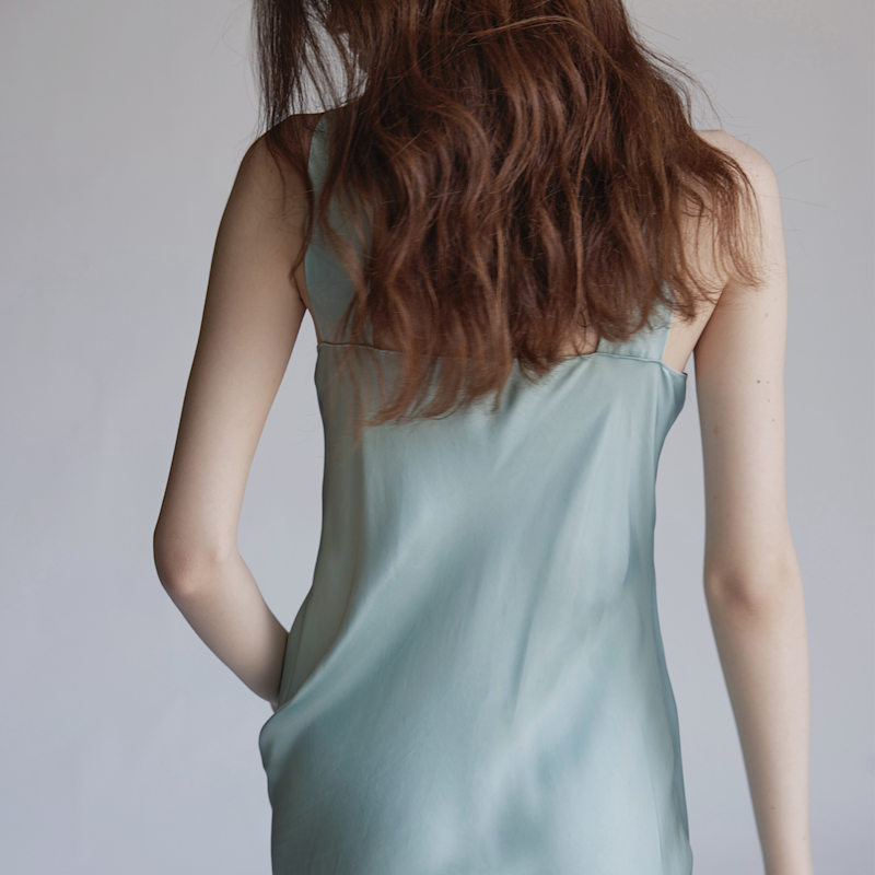 Thumbnail of Soft Sculpture Series – Satin Halterneck Midi Dress Ice Blue image