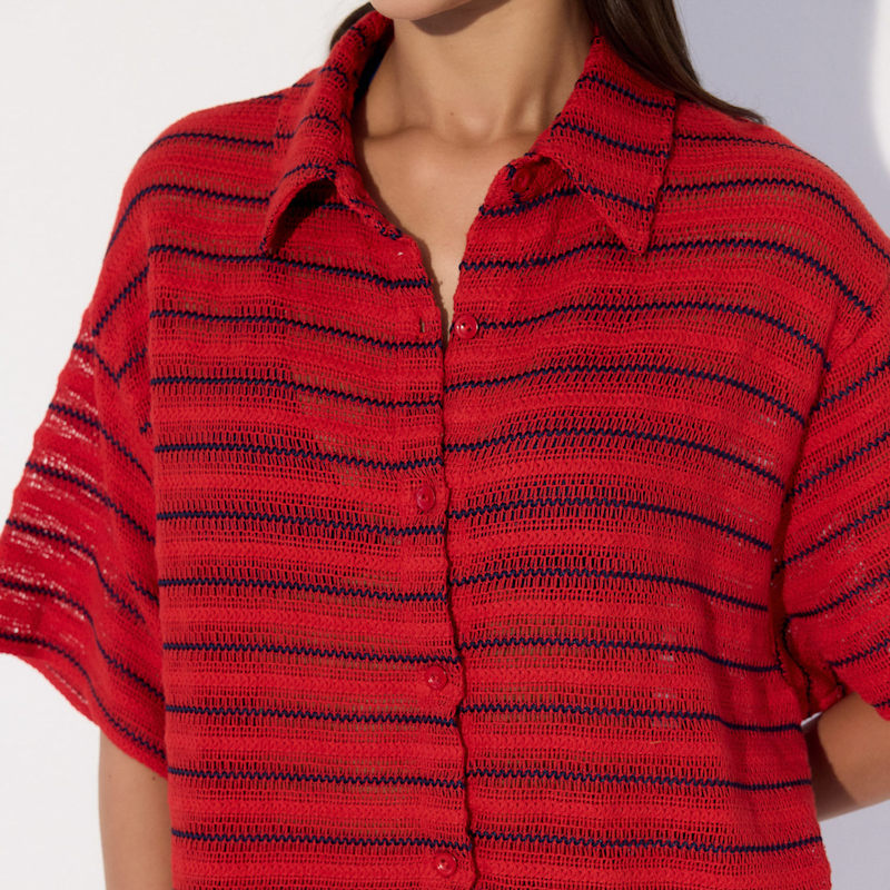 Thumbnail of Solea Striped Knit Beachwear Red Shirt image